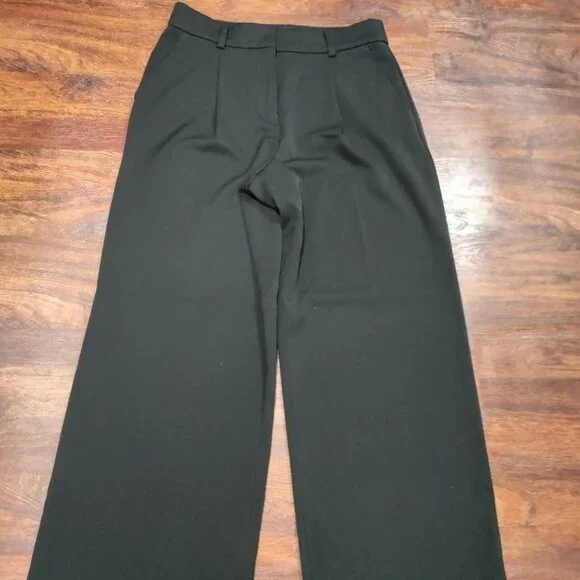 LOFT Black The Peyton Trouser Sleek Front Pleat Wide Leg Pants Women's Size 8 - Picture 4 of 11